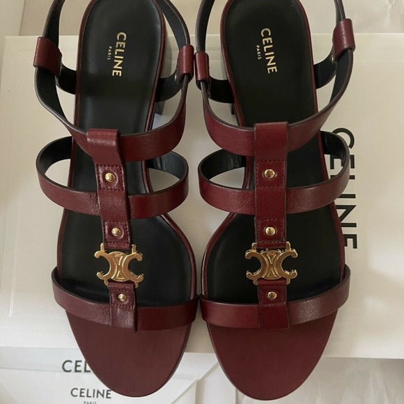 CÉLINE Triomphe Sandal in Calfskin Burgundy Size38 - Picture 6 of 10